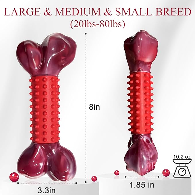 Apasiri Tough Dog Toys for Aggressive Chewers Beef Flavor: 8" Dog Chew Bone for Large Breed, Nylon &amp; Rubber Chew Toy for Medium Large Dogs