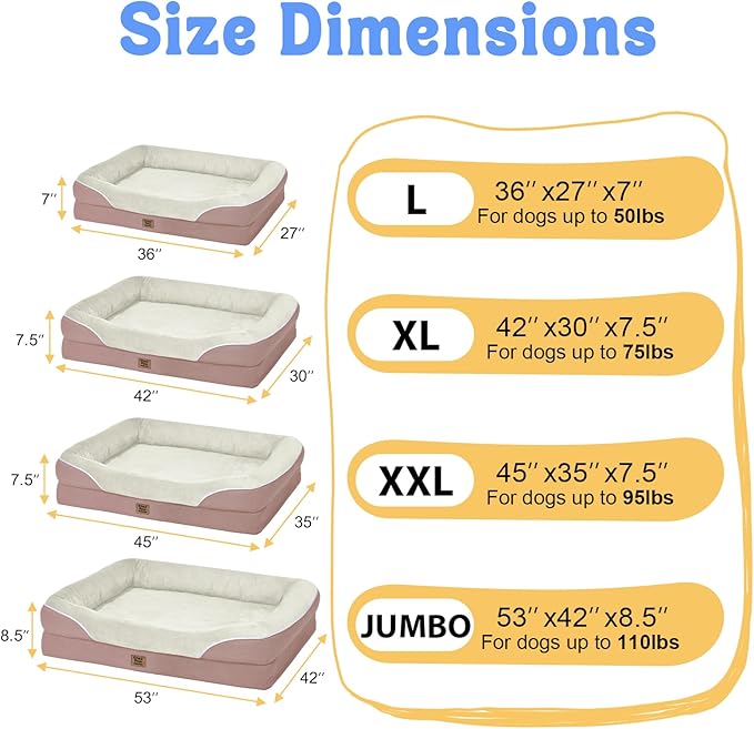 Orthopedic Washable Large Dog Bed - Removable Orthopedic Dog Bed XL with Bolster Extra Large Dogs Beds with Washable Cover for Large Size Pet Non-Slip Bottom