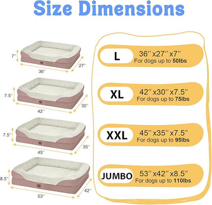 Orthopedic Washable Large Dog Bed - Removable Orthopedic Dog Bed XL with Bolster Extra Large Dogs Beds with Washable Cover for Large Size Pet Non-Slip Bottom