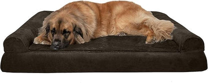 Furhaven Orthopedic Dog Bed for Large Dogs w/ Removable Bolsters &amp; Washable Cover, For Dogs Up to 125 lbs - Plush &amp; Suede Sofa - Espresso, Jumbo Plus/XXL