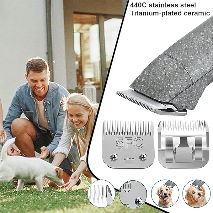 4pcs Dog Grooming Blades Compatible with Andis Dog Clippers,Detachable Ceramic Blade &amp; Stainless Steel Blade (3FC+4FC+5FC+7FC)