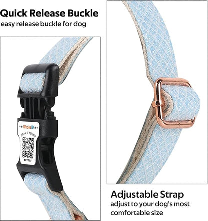 Dog Collar with Waterproof AirTag Holder &amp; Anti-Lost QR Code, Cute Bling Warpping Adjustable Width for Small Medium Large Pet (Light Blue, M)