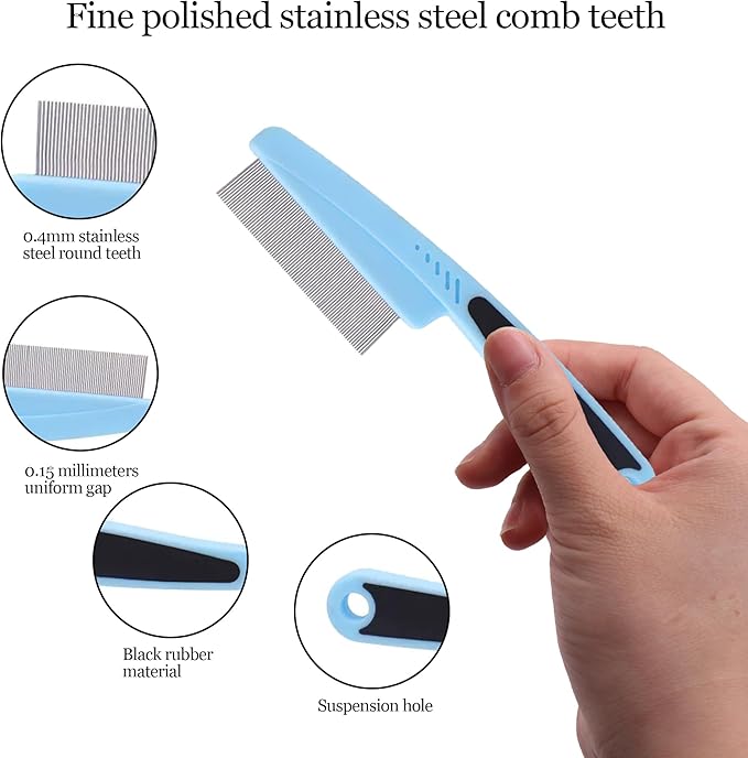 Electrostatic Pet Hair Remover Glove, Reusable Pet Hair Removal Glove for Dog &amp; Cat Grooming, Double Sided Static Pet Hair Fur Remover Tool Mitt Gloves (2PCS) (1 Gloves+1 flea Comb)