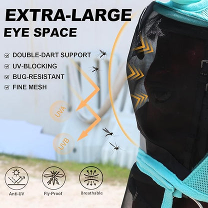 Luminous Horse Fly Mask with Long Nose, Ears, Full Face &amp; Eye Protection - Full Mesh, Detachable Nose Cover, Fleece Padded Edging, Hook-and-Loop Straps with Webbing, Hanging Straps Mint Green