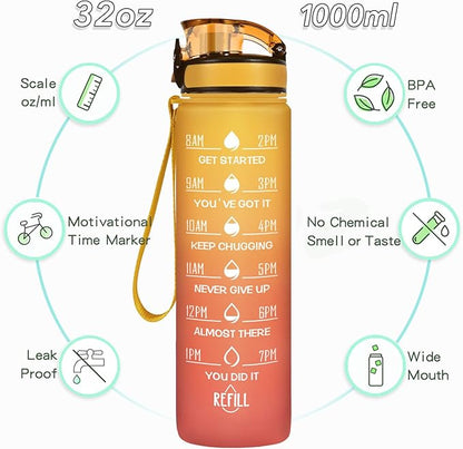 Enerbone Water Bottle, Leakproof BPA &amp; Toxic Free, Motivational Water Bottle with Times to Drink and Straw, Fitness Sports Water Bottle with Strap for Office, Gym, Outdoor Sports