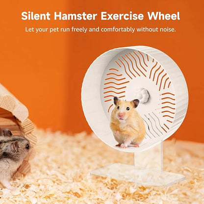 Silent Hamster Wheel, Hamster Exercise Wheel with Adjustable Acrylic Stand, Hamster Exercise Wheel for Gerbil, Syrian &amp; Dwarf, Chinchilla and More Small Animal Hamster Running Wheels (8.2 in)