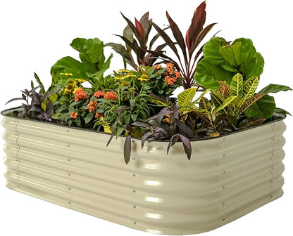 Vego garden Raised Garden Bed Kits, 17" Tall 6 in 1 Modular Metal Raised Planter Bed for Vegetables Flowers Patio Ground Planter Box-Pearl White