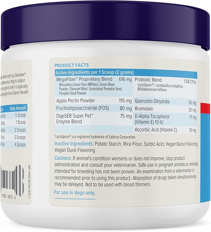 Glandex Dog Fiber Supplement Powder for Anal Glands with Pumpkin, Digestive Enzymes &amp; Probiotics - (Regular or Advanced Strength) - Boot The Scoot (8.5 oz, Advanced Strength Duck &amp; Bacon)