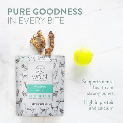 Air Dried WOOF Chicken Neck Treat - Mixer, or Topper - Air Dried, High Protein,Natural, Single Ingredient - 1.76oz