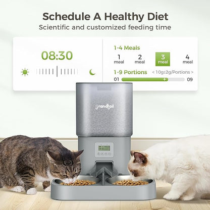 Automatic Cat Feeder for Pets, Programmable Meal Dispenser, for Timed Meals for Up to Cats &amp; Dogs Including Dual Power Supply, and Capacity for 4 Meals Daily