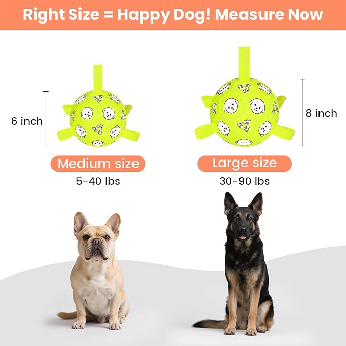 Dog Toys, Durable Dog Soccer Ball with Straps, Interactive Dog Toys, Water Fetch Ball for Tug of War, Puppy Toys for Indoor/Outdoor – Fun Dog Birthday Gift for Small &amp; Medium Dogs, 6 Inch
