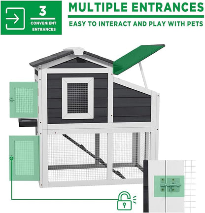 2 Story Rabbit Cage, Weatherproof Rabbit Hutch Indoor &amp; Outdoor, Wooden Guinea Pig Cages with Removable Tray Openable Roof for Small to Medium Animals