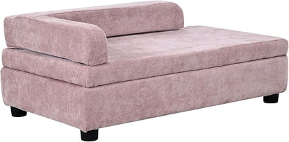 AFBKSS&amp;BB Pet Sofa with Hidden Storage for Puppy and Cat,Linen Fabric Dog Sofa,Cat Couch with Wooden Frame (Pink)