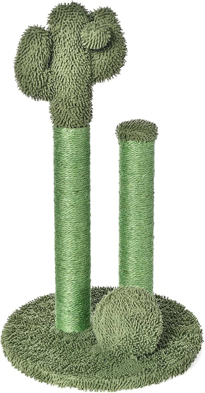 Amazon Basics Cat Scratcher - Indoor Cactus Triple Posts Cat &amp; Kittens Scratching Post with Dangling Ball, Small (22.4"H) - Green