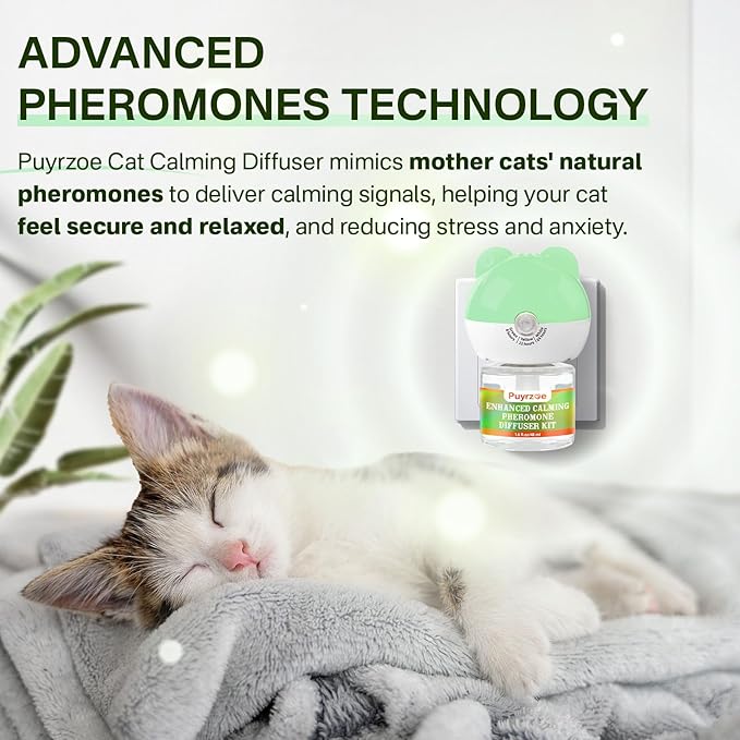 Cat Calming Diffuser with Three Timing Functions, 6-in-1 Cat Pheromones Calming Diffuser Kit, 120-Day Anxiety Relief, Stress Reduction &amp; Relaxation for All Cats (2 Diffusers + 4 Refills)