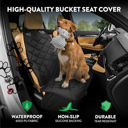 Plush Paws Products Premium Bucket Car Seat Protector | Diamond Stitching | Washable &amp; Waterproof Front Seat Dog Cover Car, Truck, &amp; SUV | Nonslip, Tear Resistant Pet Passenger Seat Cover | Black
