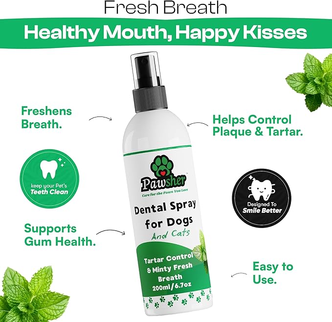 Dog Breath Freshener, Helps Promote Gum Health, Cats &amp; Dogs Plaque and Tartar Remover, Instant Fresh Breath for Dogs &amp; Cats, 6.7 oz