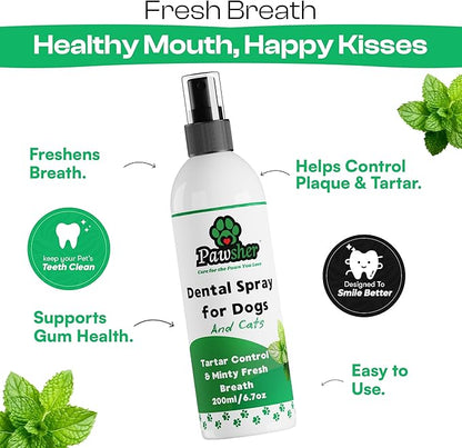 Dog Breath Freshener, Helps Promote Gum Health, Cats &amp; Dogs Plaque and Tartar Remover, Instant Fresh Breath for Dogs &amp; Cats, 6.7 oz