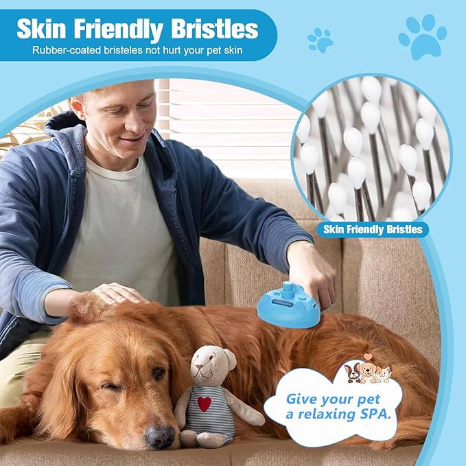 Pet Steam Brush for Dog,Gentle Cat &amp; Dog Brush for Shedding Self-Cleaning Cat Brushes for Indoor Cats Spary Pet Hair Removal Tool for Massage,Grooming Dog Brush for Short&amp;Long Haired Dogs Blue