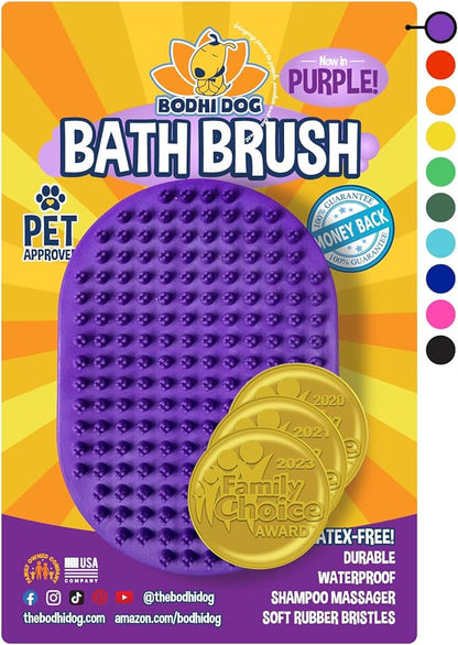 Bodhi Dog Shampoo Brush - Pet Grooming &amp; Bath Supplies for Dogs and Cats - Bath Brush for Long &amp; Short Hair - Premium Scrubber for Shower, Bathing &amp; Massage (One Pack, Purple)