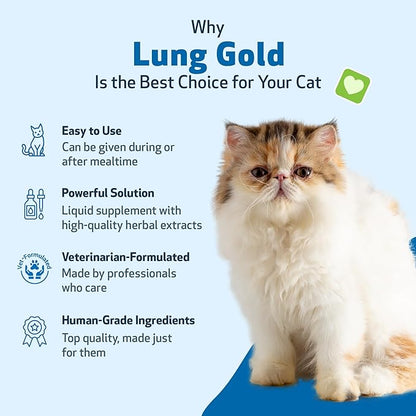 Pet Wellbeing Lung Gold for Cats - Lung Immune Support, Lower Respiratory Health, Open Airways, Normal Breathing, Reishi, Coptis - Veterinarian-Formulated Herbal Supplement - 2 oz (59 ml)