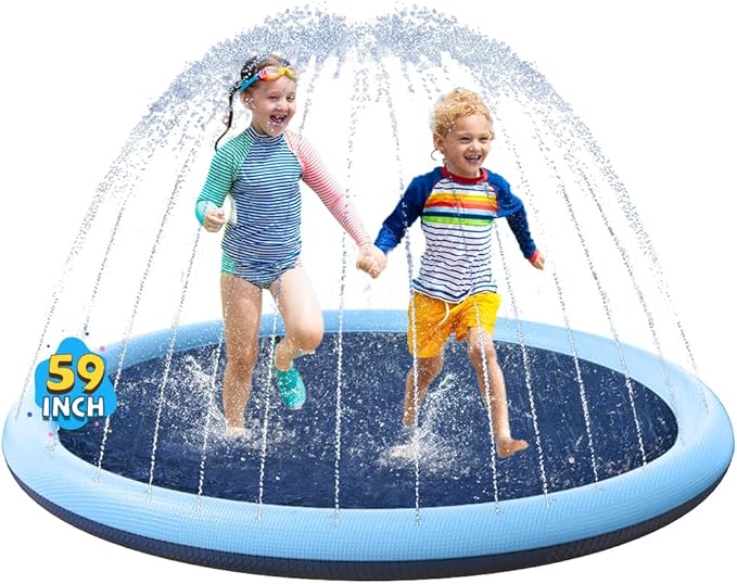 VISTOP Non-Slip Splash Pad for Kids and Dog, Thicken Sprinkler Pool Summer Outdoor Water Toys - Fun Backyard Fountain Play Mat for Baby Girls Boys Children or Pet Dog (59 inch, Blue&amp;Blue)
