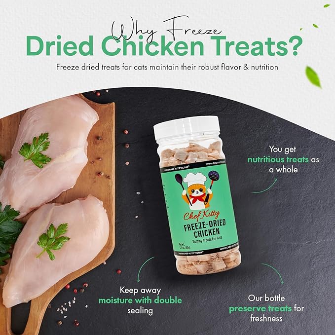 Freeze-Dried Chicken Treats for Cats &amp; Dogs – 100% Human Grade, Single Ingredient, High-Protein, Healthy Snack – No Additives or Preservatives – 1.7oz - Inspected &amp; Tested in USA