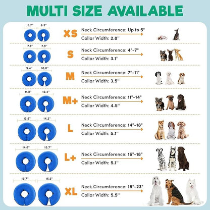 BENCMATE Inflatable Dog Cone Collar Alternative, Soft Dog Cone for Small Medium Large Dogs and Cats, Neck Recovery ECollar Donut Collar After Surgery (Large+, Donut-Blue)