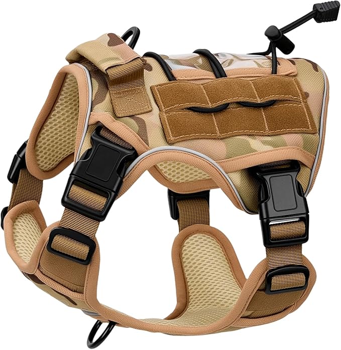 Heavy-Duty Tactical Dog Harness for Large Dogs, No Pull Adjustable Reflective Pet Vest with Molle System, K9 Military-Grade Control for Service Training, Outdoor &amp; 10+ Breeds, Desert Camo, Small