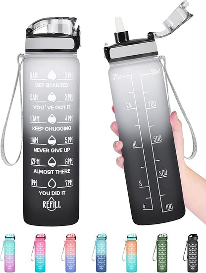 Enerbone Water Bottle, Leakproof BPA &amp; Toxic Free, Motivational Water Bottle with Times to Drink and Straw, Fitness Sports Water Bottle with Strap for Office, Gym, Outdoor Sports