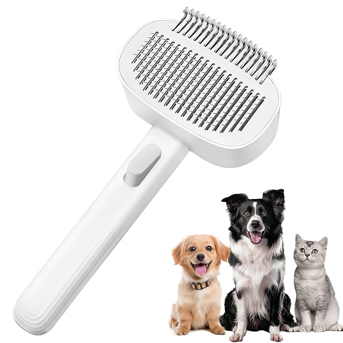 2-in-1 Deshedding Brush &amp; Dematting Comb for Cats, Cat Brush for Long Haired Cats, Effectively Removes Matted Fur &amp; Tangles, White