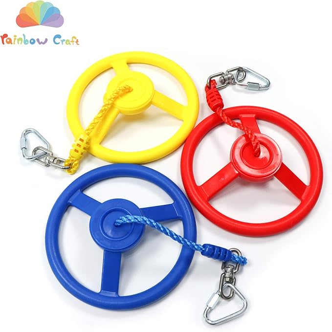 Rainbow Craft 3-Pack Ninja Monkey Wheels，Obstacle Course &amp; Swing Set Attachments for Kids ，Outdoor Backyard Playground Accessory，Red, Blue &amp; Yellow