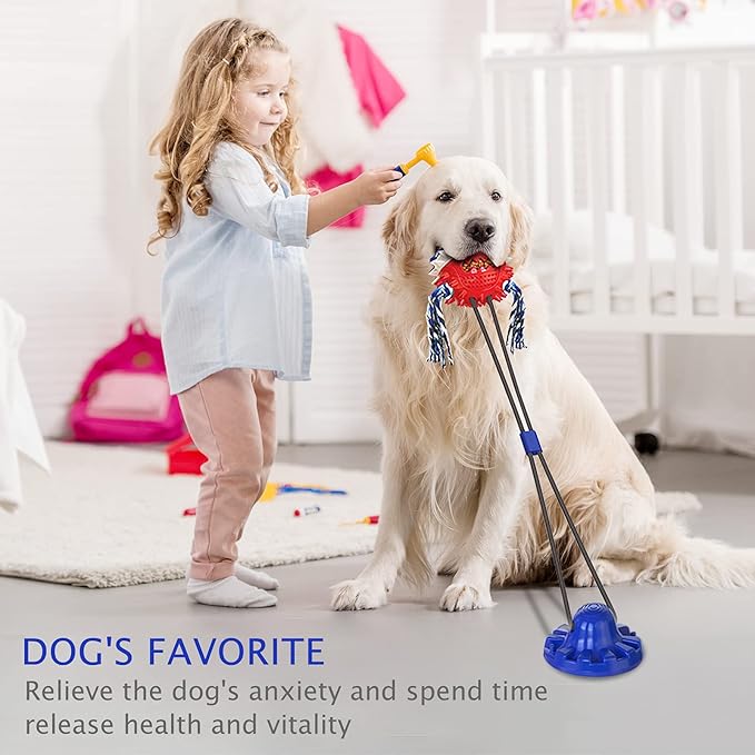 Aggressive Chewer Dog Toys - Rope Toys with Suction Cup, Teething Treats &amp; Puzzle Food Dispensing Ball (Navy Blue)