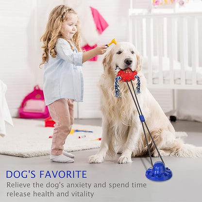 Aggressive Chewer Dog Toys - Rope Toys with Suction Cup, Teething Treats &amp; Puzzle Food Dispensing Ball (Navy Blue)