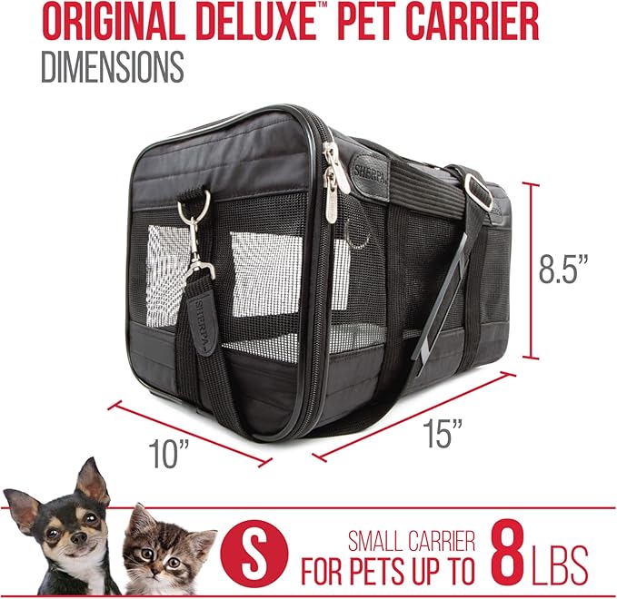 Sherpa Original Deluxe Travel Pet Carrier, Airline Approved &amp; Guaranteed On Board - Black, Small