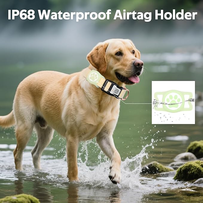 Dog Collar with Waterproof AirTag Holder &amp; Anti-Lost QR Code, Cute Bling Warpping Adjustable Width for Small Medium Large Pet (Yellow, S)