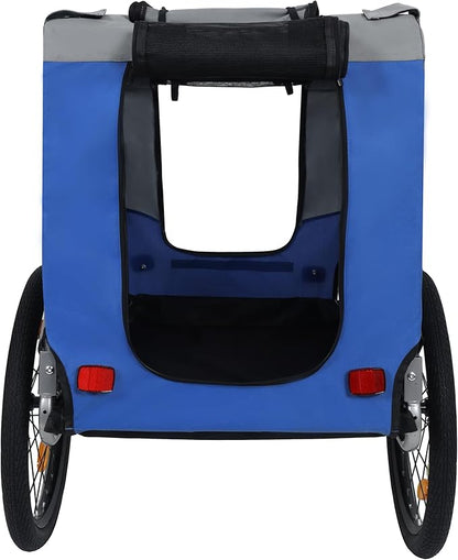 Blue-Grey Large Folding Bike Trailer for Dogs – Heavy-Duty Steel Frame, 66LB Capacity Pet Carrier for All-Terrain Cycling, Jogging &amp; Camping Adventures!