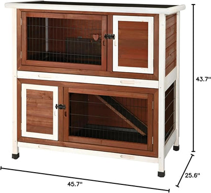 TRIXIE natura Outdoor Double Rabbit Hutch - Indoor Small Animal House, Bunny Cage with Two Sleeping &amp; Play Areas - Includes a Non-Slip Ramp Hinged Roof &amp; Two Pull-Out Trays - in Auburn
