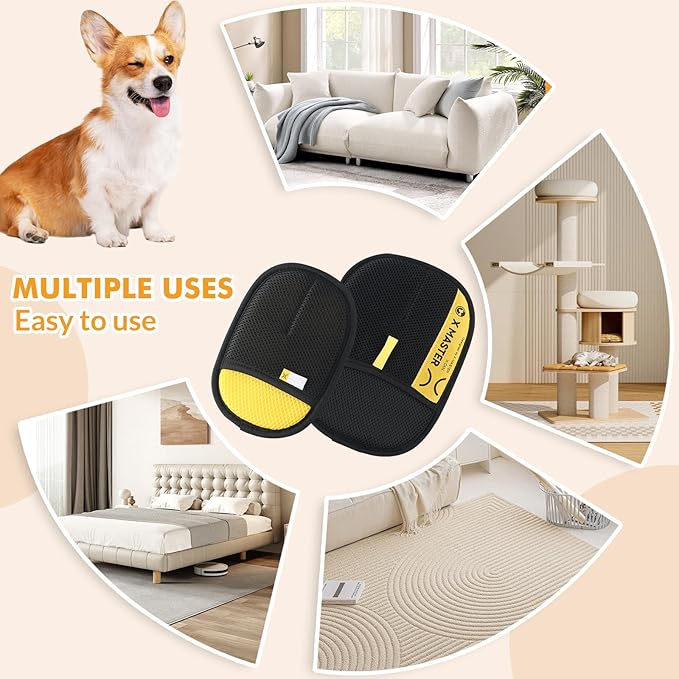 3Pcs Pet Hair Removal Glove for Cats &amp; Dogs, Efficient Grooming Gloves for Pet Hair, Cat Grooming Gloves for Hair Removal, Magic Pet Grooming Glove for Couch, Furniture, Carpet, Curtain (2L1S)