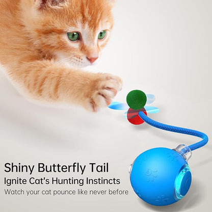 Interactive Cat Toy Ball- 2025 Smart Rolling Cat Toy with Shiny Tail, Motion Activated Boredom Relief for Indoor Cats, USB Rechargeable &amp; Obstacle Avoidance