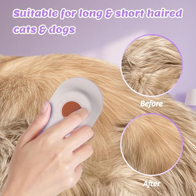 4 in 1 Cat &amp; Dog Steam Brush for Long/Short Hair Shedding - Rechargeable Pet Grooming Brush with Anti-Static Steam Spray, Foldable Handle &amp; Dual Massage Modes for Home Pet Spa Cleaning
