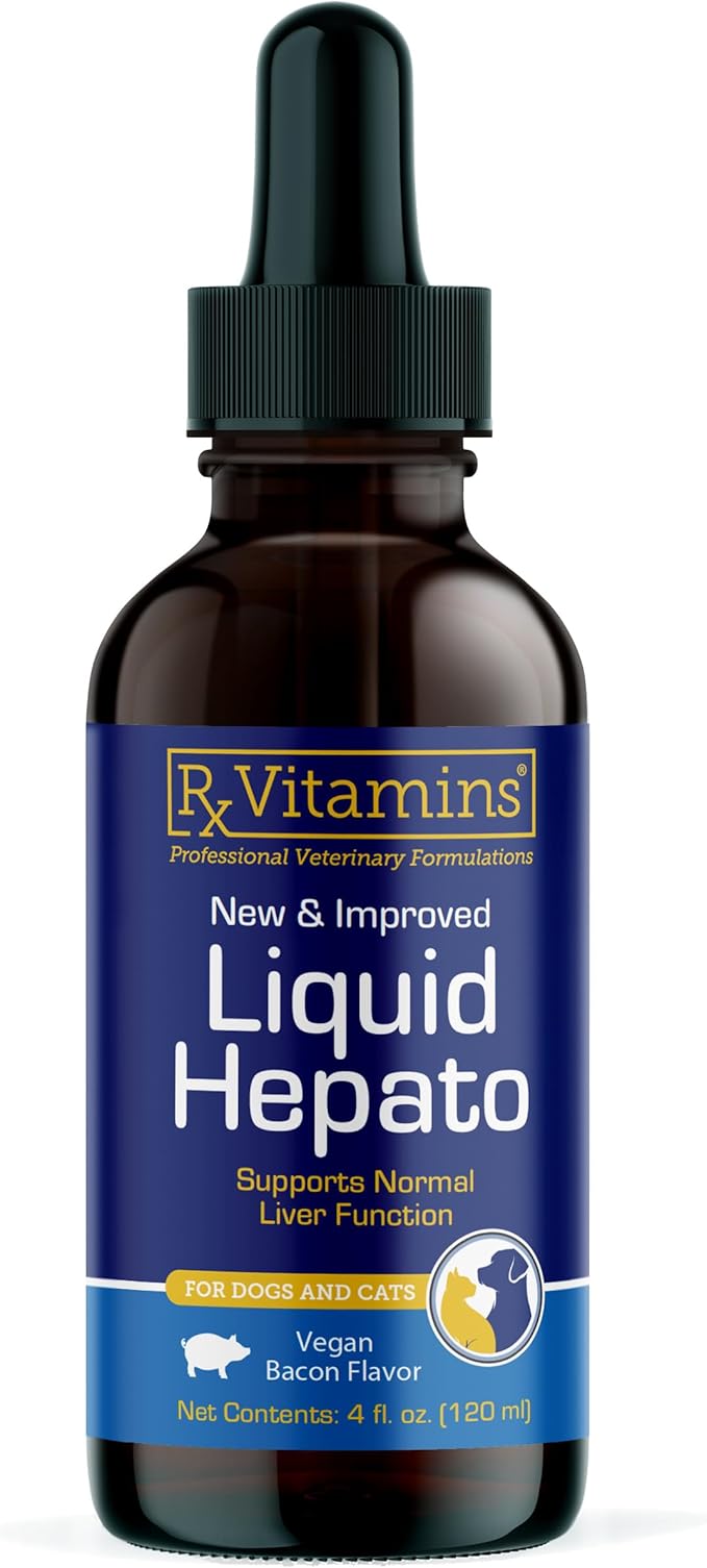 Rx Vitamins Liquid Hepato Support for Dogs &amp; Cats - Liver Support Supplement with Milk Thistle for Dogs (Silymarin &amp; Silybinin) and Vitamin B - Bacon Flavor (4oz)