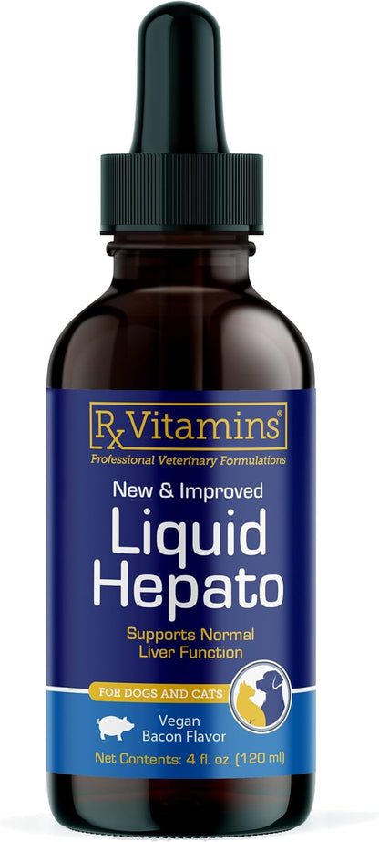 Rx Vitamins Liquid Hepato Support for Dogs &amp; Cats - Liver Support Supplement with Milk Thistle for Dogs (Silymarin &amp; Silybinin) and Vitamin B - Bacon Flavor (4oz)