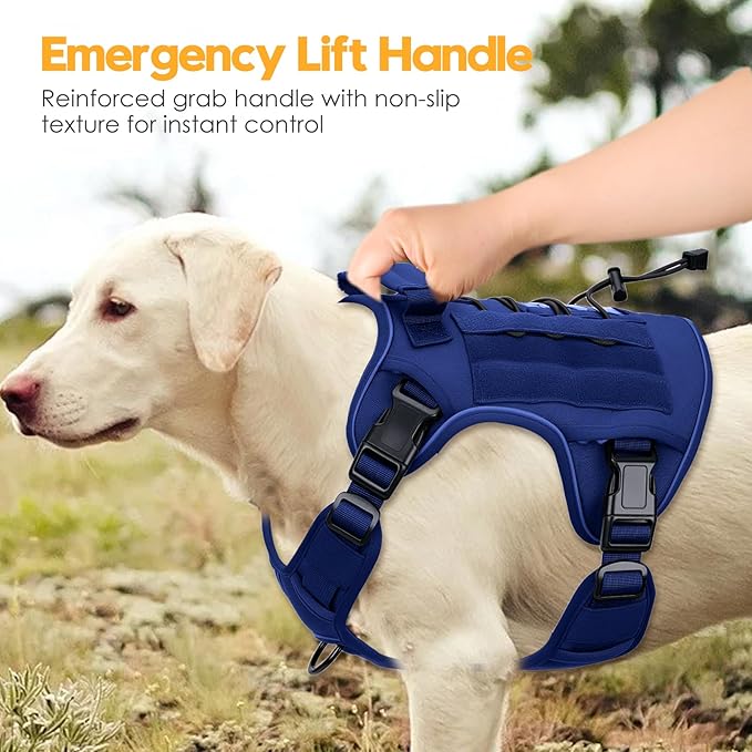 Heavy-Duty Tactical Dog Harness for Large Dogs, No Pull Adjustable Reflective Pet Vest with Molle System, K9 Military-Grade Control for Service Training, Outdoor &amp; 10+ Breeds, Dazzling Blue, X-Large