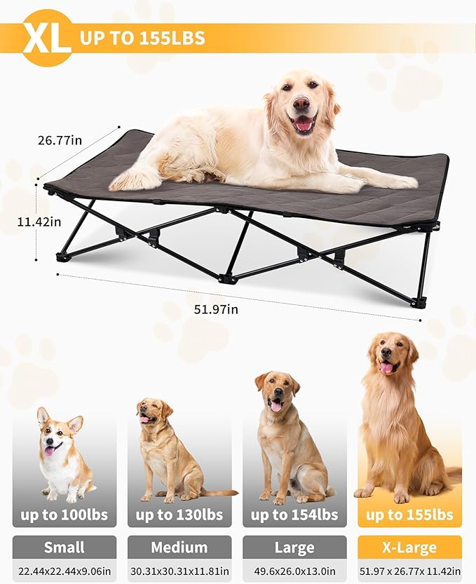 KingCamp Elevated Dog Bed for XL Dogs, Outdoor Raised Cooling Pet Cot Bed with Washable Breathable Mesh &amp; No-Slip Feet Perfect for Camping, Backyard, Indoor Use (X-Large, Black)