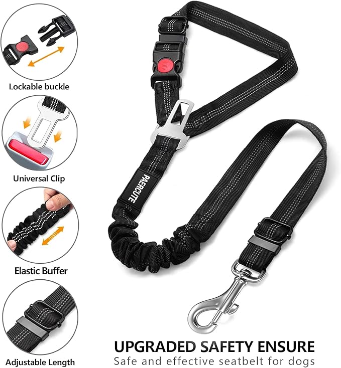 2 Piece Set Retractable Dog Car Seatbelts - Adjustable Pet Seat Belt for Vehicle Headrest Restraint - Heavy Duty &amp; Elastic &amp; Durable Car Harness