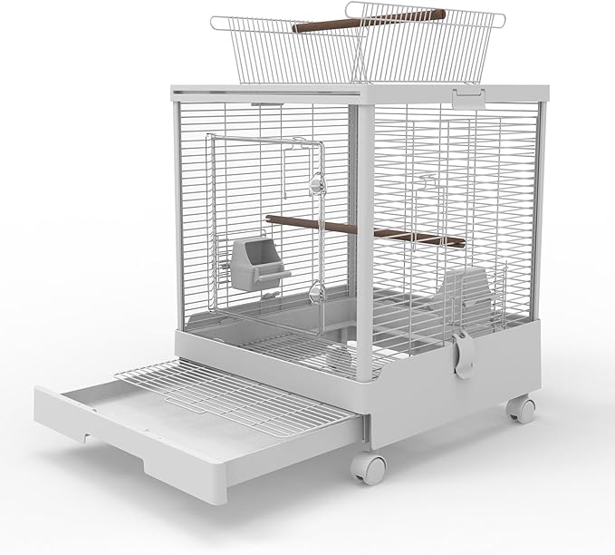 Clear View Bird Cage with Play Top, Modern Rolling Flight Cage for Parakeets, Cockatiels, Conures, Lovebirds, White Parrot Cage with 0.4" Bar Spacing, Slide-Out Tray &amp; Accessories