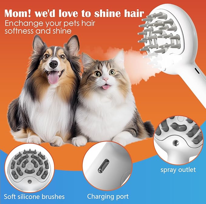 Cat Brushes for Indoor Cat, 6 in 1 Pet Steam Brush for Dog Cats Grooming Kit Supplies Hair Grooming for Long Short Hair Cats Dogs Massage &amp; 2 Water Spray Modes Shedding Brush