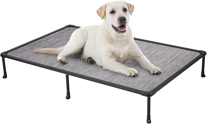 Veehoo Chewproof Elevated Dog Bed - Cooling Raised Pet Cot, Breathable Mesh, Washable &amp; Non-Slip for Large Dogs, Indoor/Outdoor, Black Silver Mat and Black Frame, 59x37inches (Model CWC2203A03)
