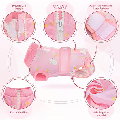 Lukovee Recovery Suit for Dogs, Zipper-On Onesie for Female Male Dog, Abdominal Wounds Cone E-Collar Alternative, Prevent Licking Spay (X-Large, A-Pink)